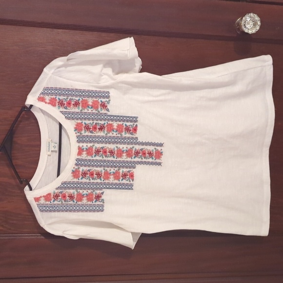 Sundance White Embroidered Bohemian Short Sleeve Blouse Size Medium - Picture 1 of 7